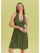 V Neck Halter Khaki Mini Dress 4545